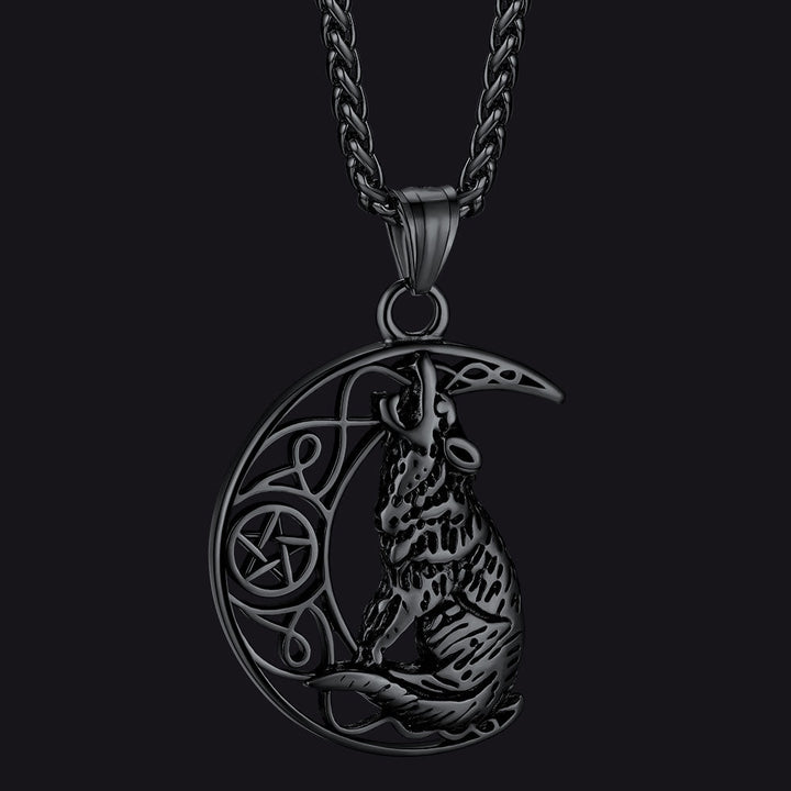 Viking Celtic Crescent Moon Wolf Necklace Jewelry for Men
