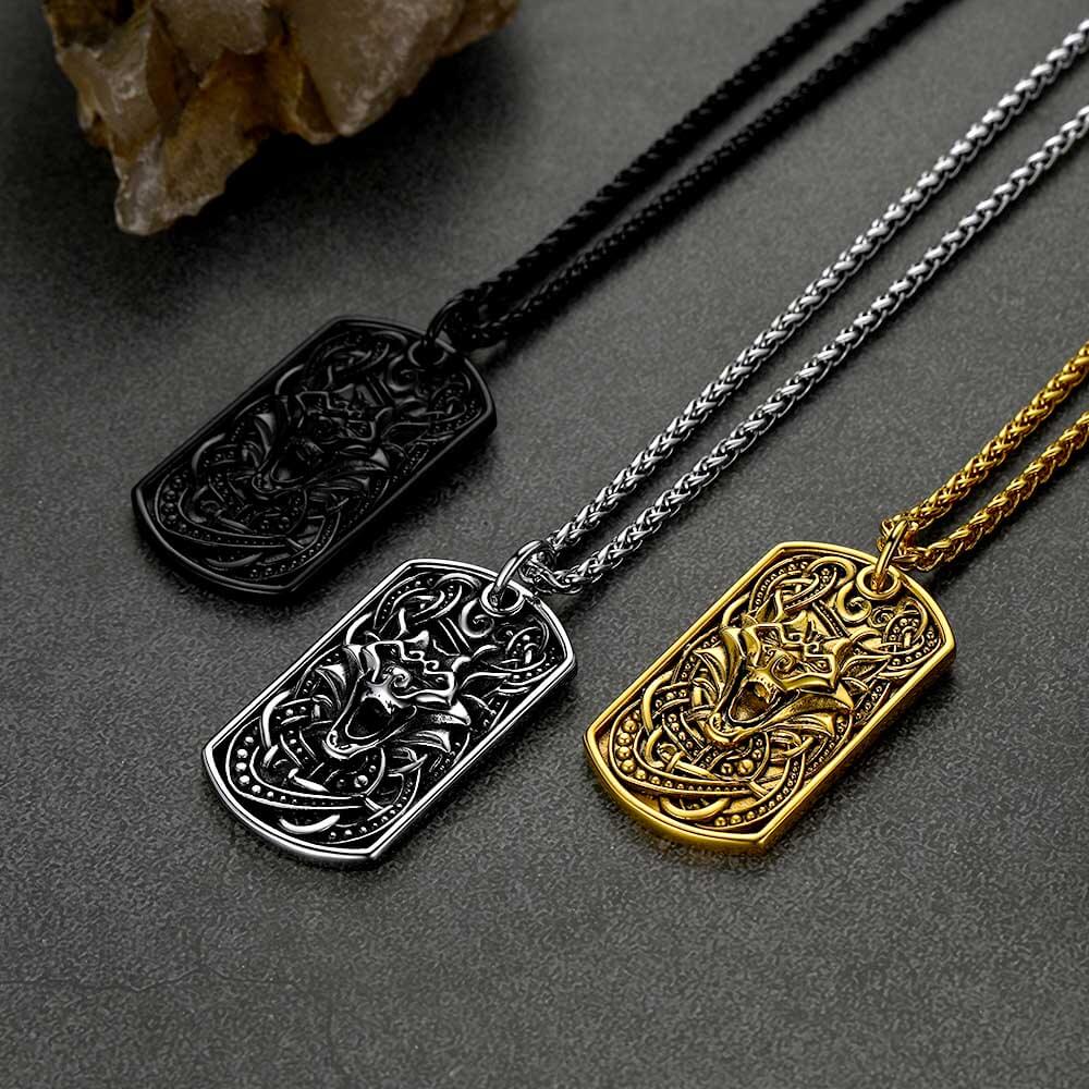 Flash Sale Engraved Viking Celtic Wolf Dog Tag Necklace for Men