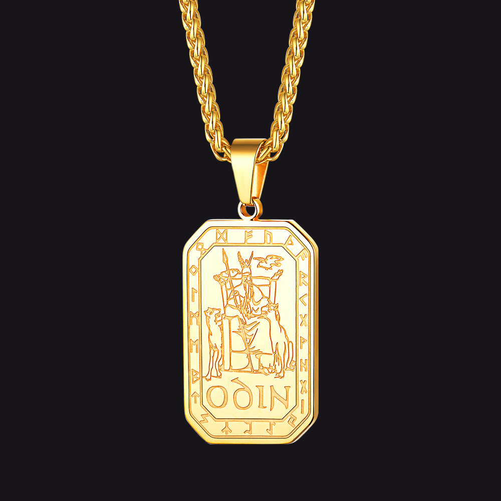 Viking Rune Odin Dog Tag Pendant Necklace for Men