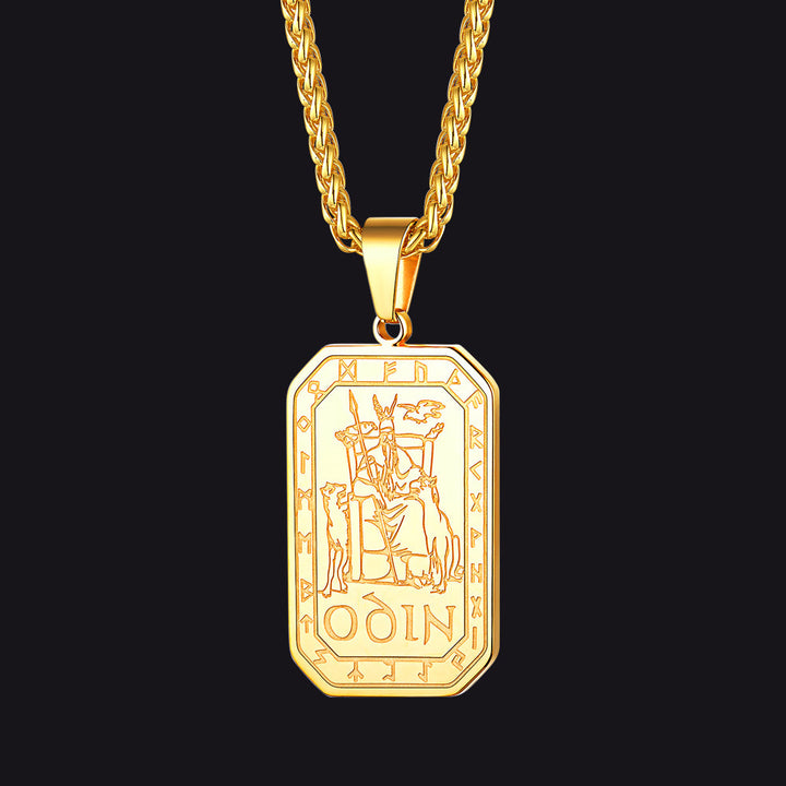 Viking Rune Odin Dog Tag Pendant Necklace for Men