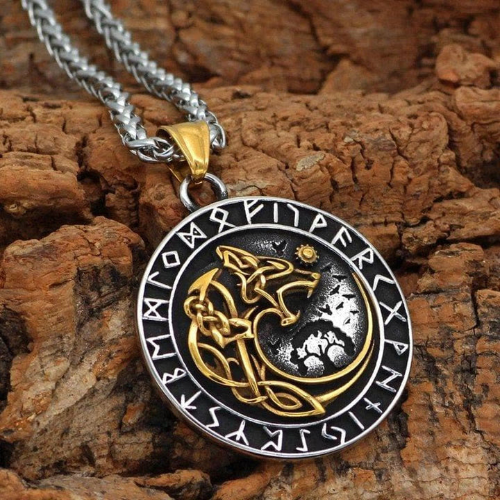 Wolf Head Rune Viking Fenrir Necklace