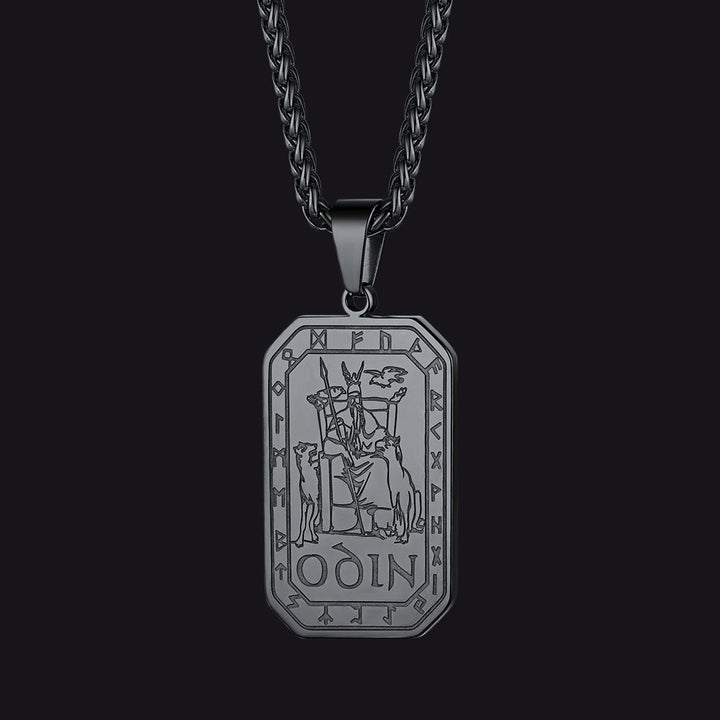 Viking Rune Odin Dog Tag Pendant Necklace for Men