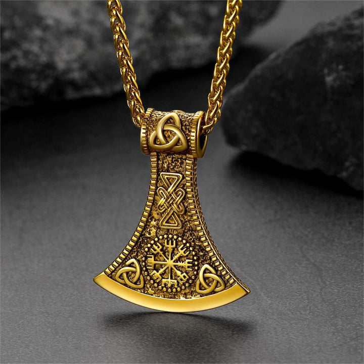 Battle Axe Viking Pendant Necklace with Compass For Men