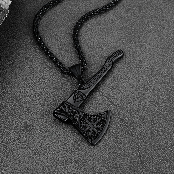 Norse Viking Axe Necklace With Compass For Men