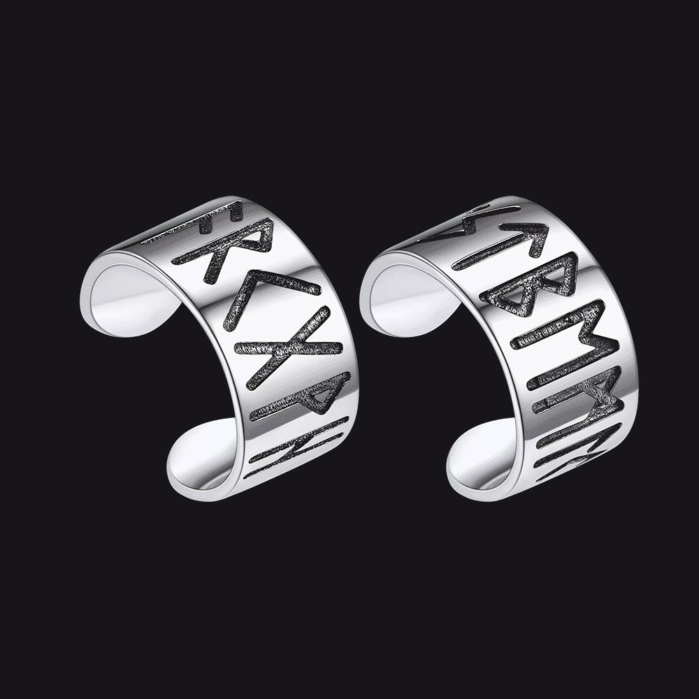 Norse Viking Runes Ear Cuff Earrings for Men in Sterling Silver
