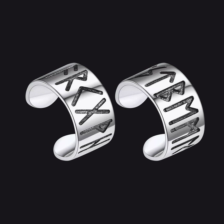 Norse Viking Runes Ear Cuff Earrings for Men in Sterling Silver