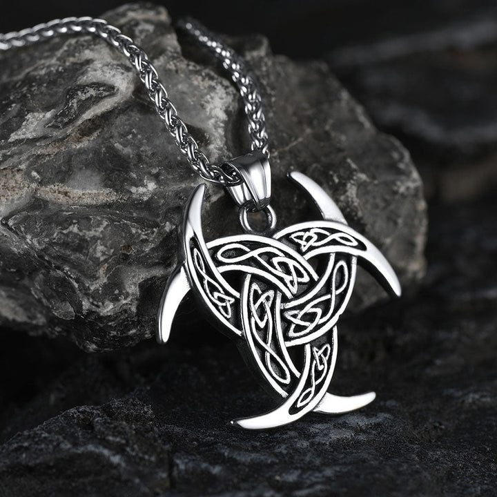 Viking Triple Horn of Odin Necklace Crescent Triquetra Charm Amuelt for Men