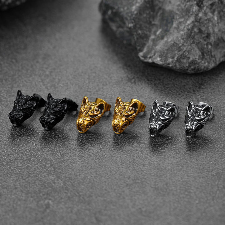 Viking Wolf Stud Earrings For Men