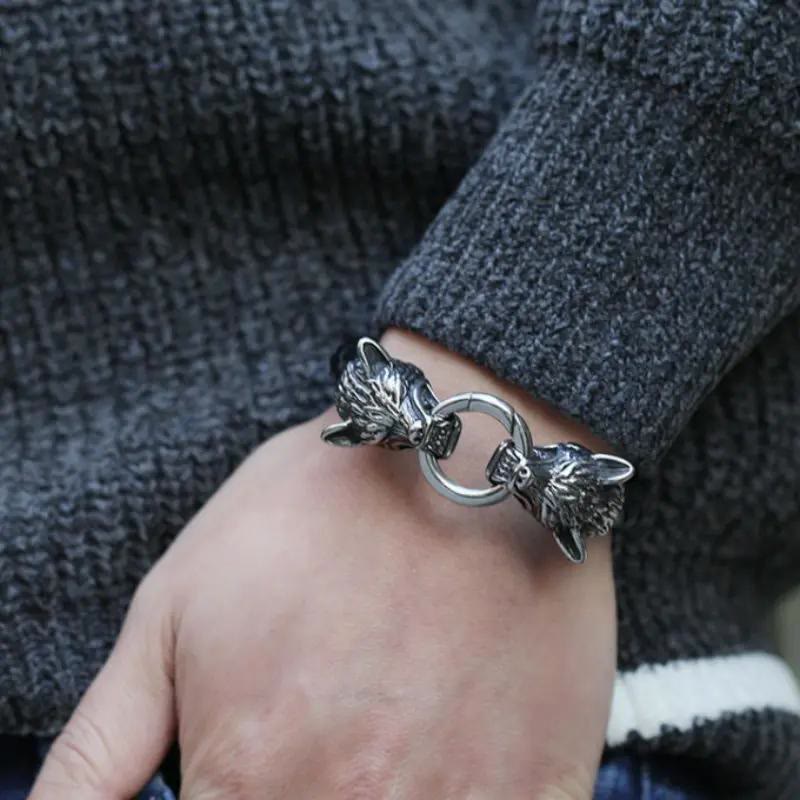 Odin's Wolves Leather Bracelet