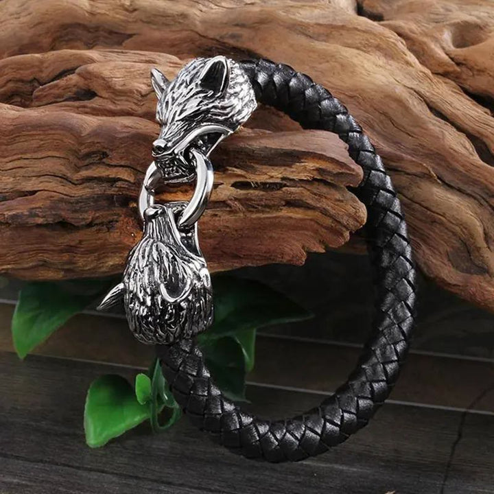 Odin's Wolves Leather Bracelet