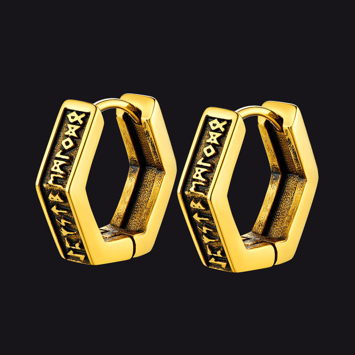 Viking Hexagon Runes Hoop Earrings For Men