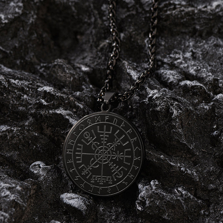 Viking Compass Coin Vegvisir Necklace With Rune