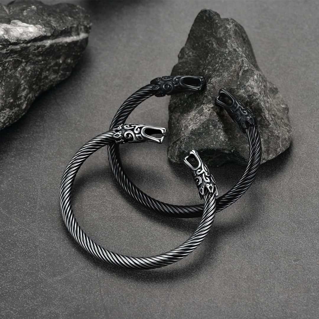 Viking Bracelet Norse Wolf Heads Cuff Bangle For Men