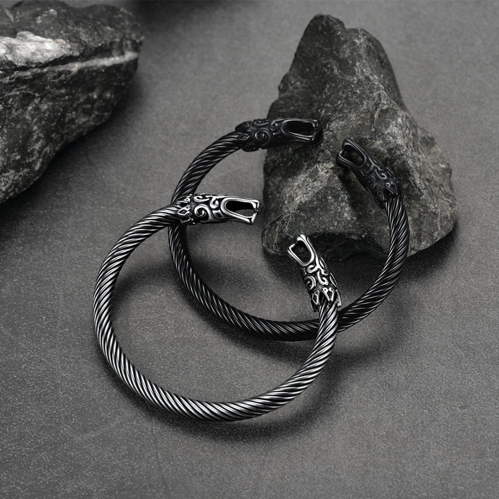 Viking Bracelet Norse Wolf Heads Cuff Bangle For Men