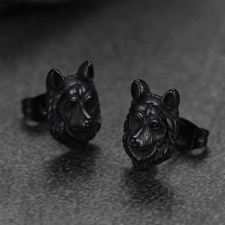 Norse Viking Wolf Stud Earrings For Men