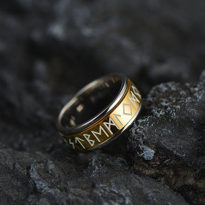 Viking Runes Fidget Anxiety Stainless Steel Ring for Men Couple