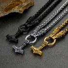 Viking Thor's Hammer Mjolnir Necklace For Men With Wolf Chain 7