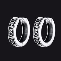 Norse Viking Runes Huggie Hoop Earrings in Sterling Silver
