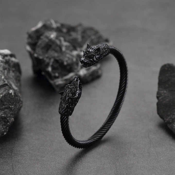 Viking Wolf Head Arm Ring Cuff Bracelet For Men