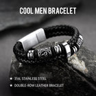 Viking Black Engraved Leather Braided Wristband Bracelet for Men 5