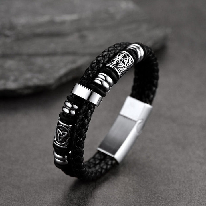 Engraved Viking Leather Braided Wristband Bracelet Gift for My Grandson