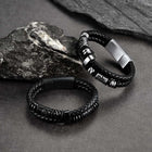 Viking Black Engraved Leather Braided Wristband Bracelet for Men 6