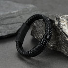 Viking Black Engraved Leather Braided Wristband Bracelet for Men 8