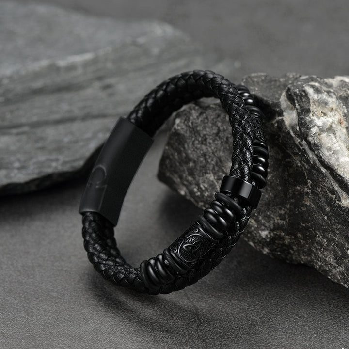 Engraved Viking Leather Braided Wristband Bracelet Gift for My Grandson