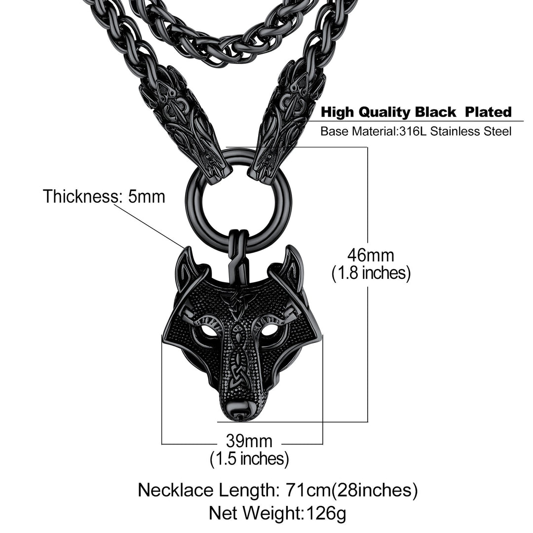 Viking Wolf Pendant Necklace With Wolf Rope Chain For Men