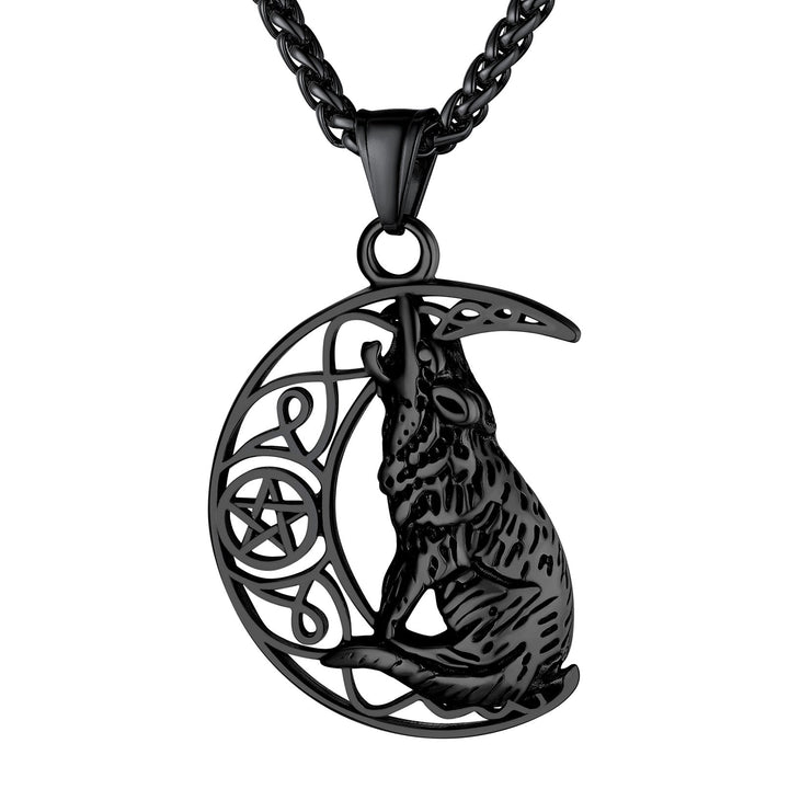 Viking Celtic Crescent Moon Wolf Necklace Jewelry for Men