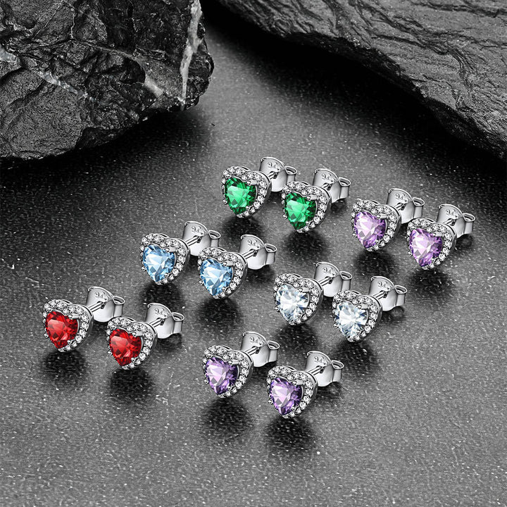 Sterling Silver Birthstone Heart Halo Stud Earrings for Women