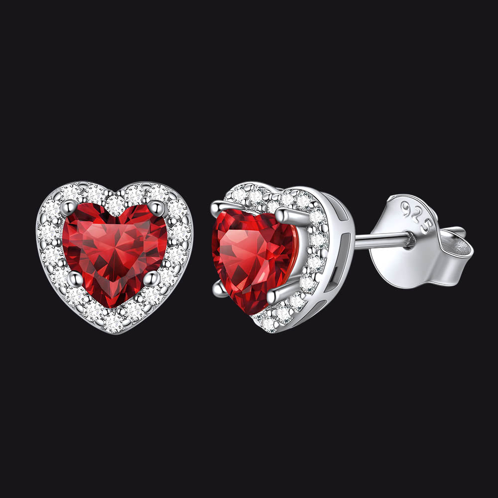Sterling Silver Birthstone Heart Halo Stud Earrings for Women