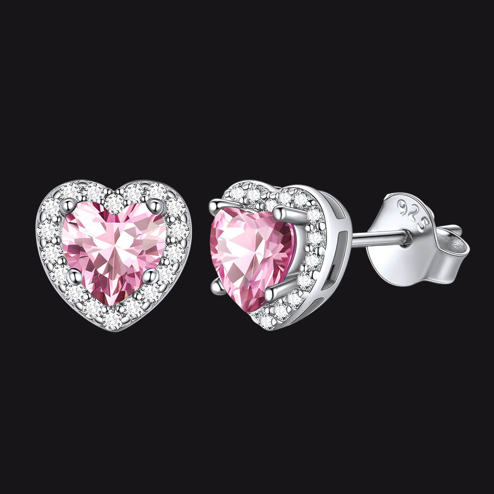 Sterling Silver Birthstone Heart Halo Stud Earrings for Women