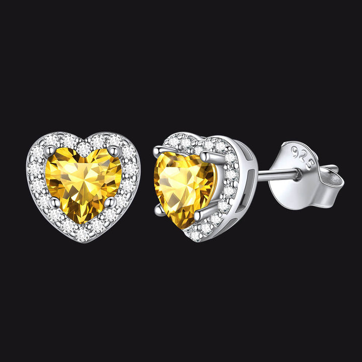 Sterling Silver Birthstone Heart Halo Stud Earrings for Women