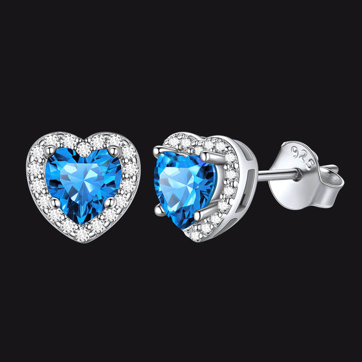 Sterling Silver Birthstone Heart Halo Stud Earrings for Women