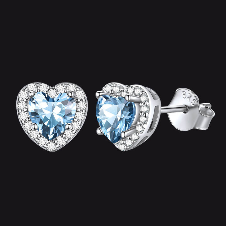Sterling Silver Birthstone Heart Halo Stud Earrings for Women