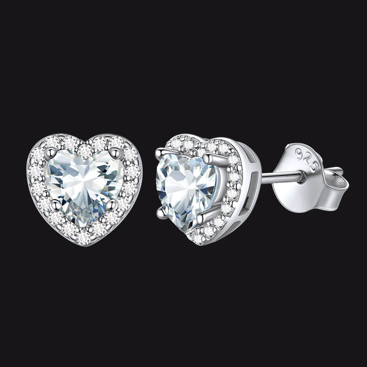 Sterling Silver Birthstone Heart Halo Stud Earrings for Women