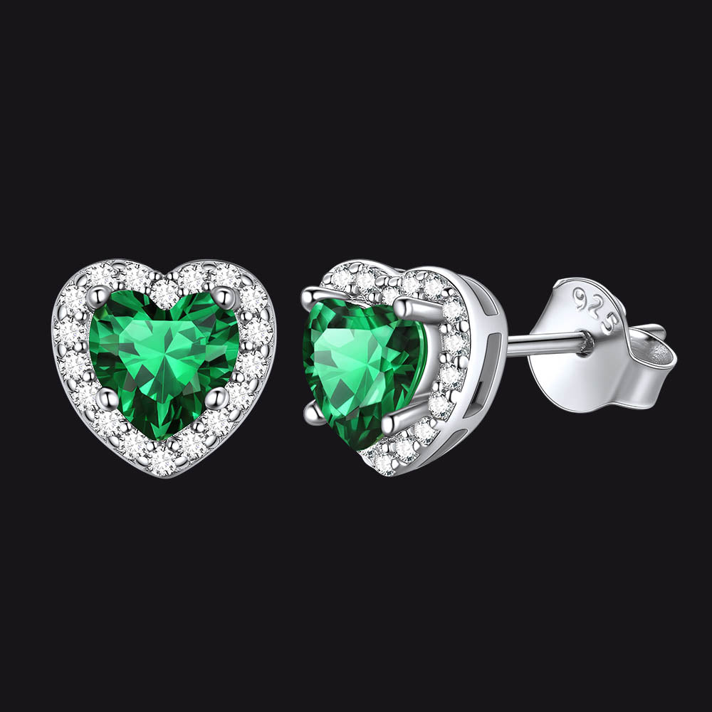 Sterling Silver Birthstone Heart Halo Stud Earrings for Women