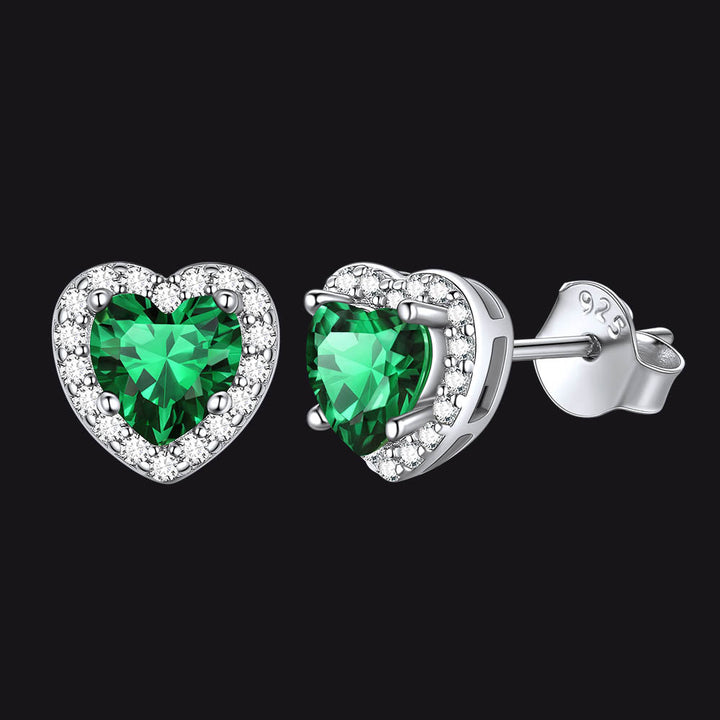 Sterling Silver Birthstone Heart Halo Stud Earrings for Women