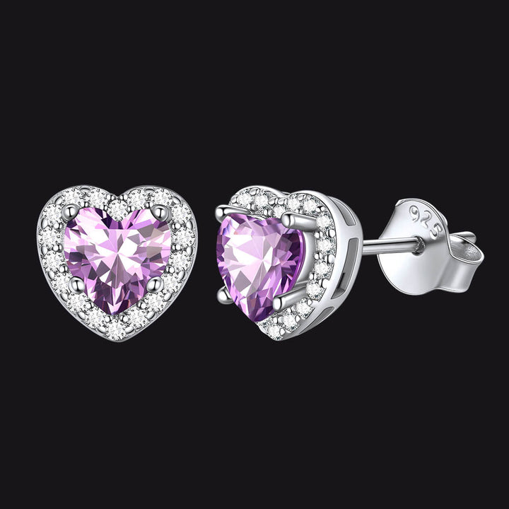 Sterling Silver Birthstone Heart Halo Stud Earrings for Women
