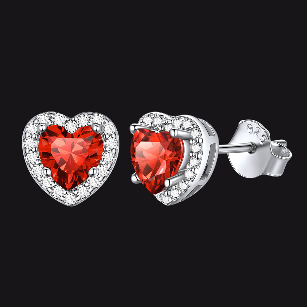 Sterling Silver Birthstone Heart Halo Stud Earrings for Women