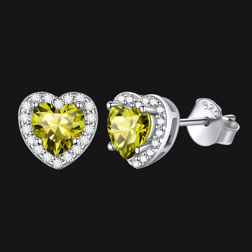 Sterling Silver Birthstone Heart Halo Stud Earrings for Women