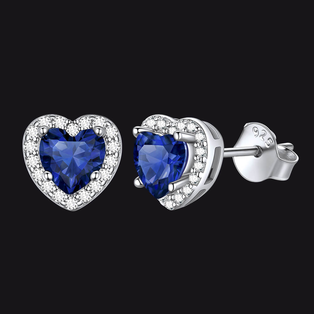 Sterling Silver Birthstone Heart Halo Stud Earrings for Women