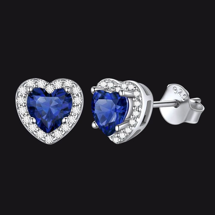 Sterling Silver Birthstone Heart Halo Stud Earrings for Women