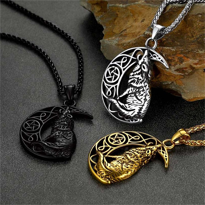 Viking Celtic Crescent Moon Wolf Necklace Jewelry for Men