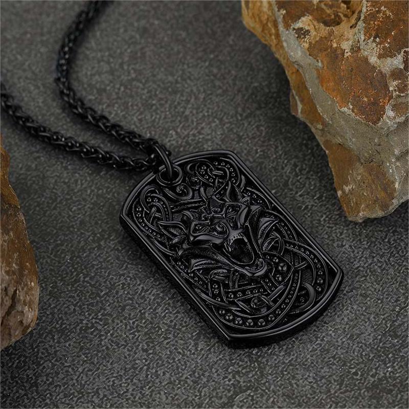 Flash Sale Engraved Viking Celtic Wolf Dog Tag Necklace for Men