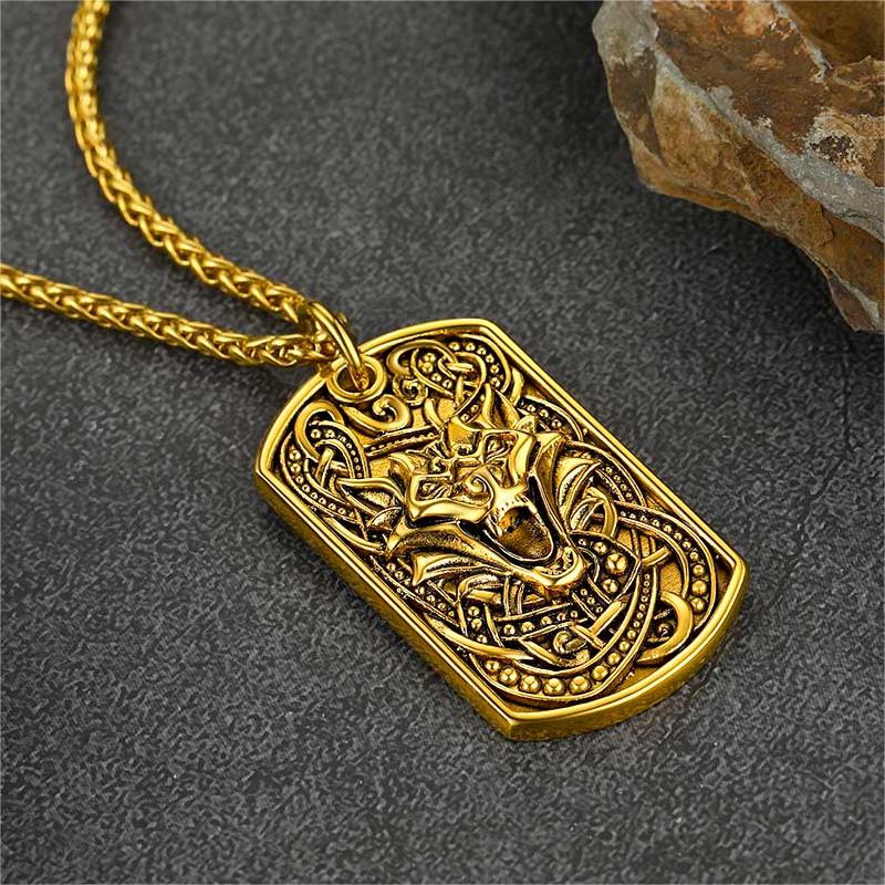Flash Sale Engraved Viking Celtic Wolf Dog Tag Necklace for Men
