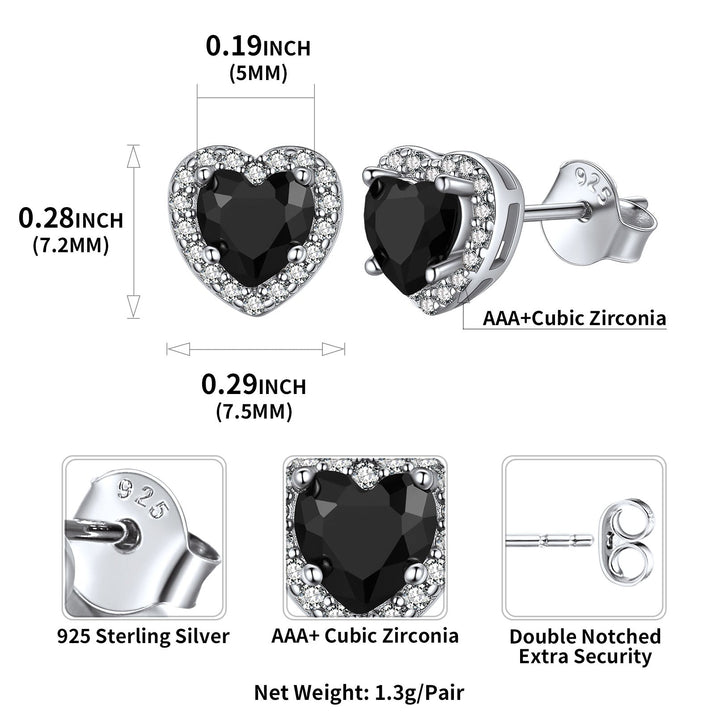 Sterling Silver Birthstone Heart Halo Stud Earrings for Women