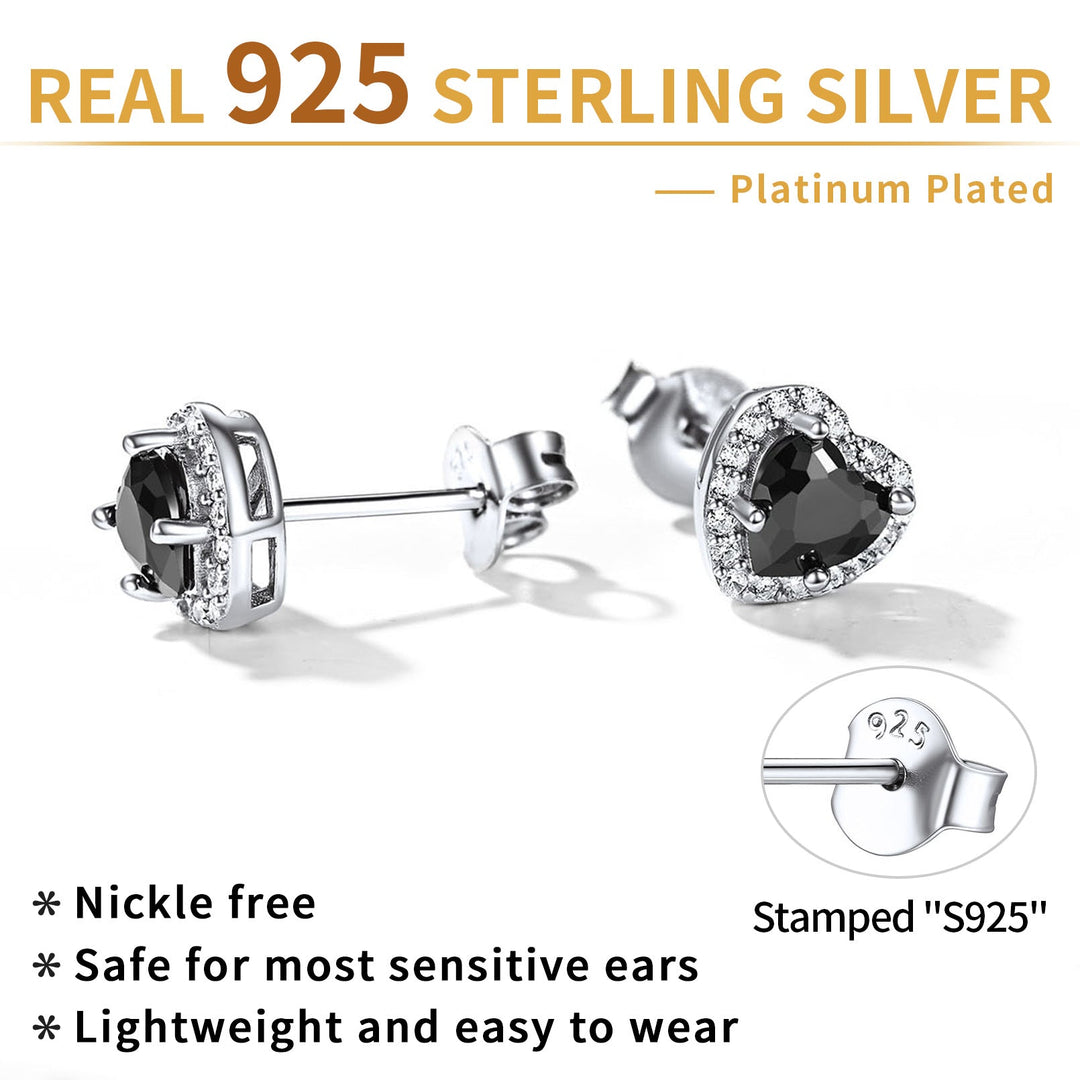 Sterling Silver Birthstone Heart Halo Stud Earrings for Women