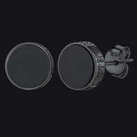 Sterling Silver Viking Runes Black Onyx Stud Earrings For Men